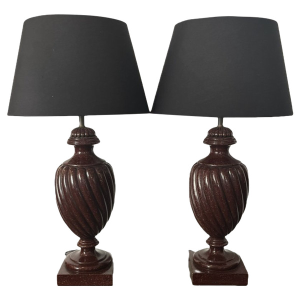 Paire De Lampes - Effet Porphyre - Maison Parisienne - France - XX ème