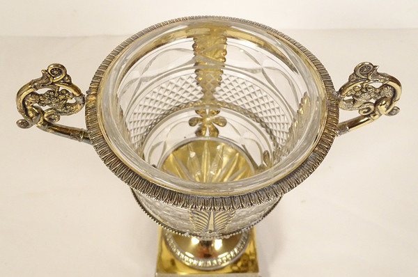 Zuccheriera Restauro argento vermeil Vecchio uomo palmette fiori cristallo XIX secolo