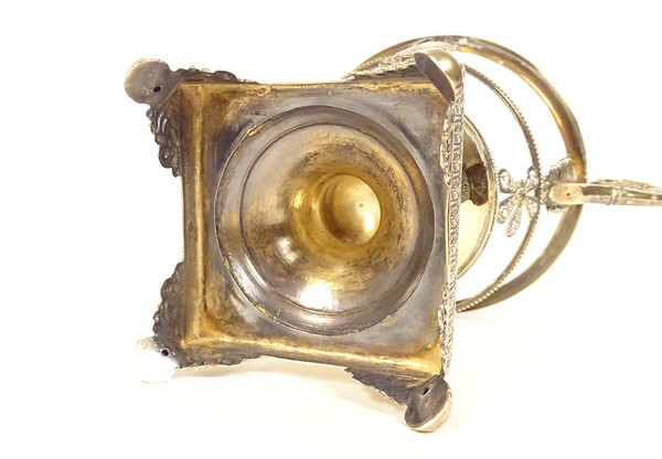 Zuccheriera Restauro argento vermeil Vecchio uomo palmette fiori cristallo XIX secolo