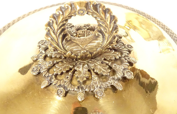 Zuccheriera Restauro argento vermeil Vecchio uomo palmette fiori cristallo XIX secolo