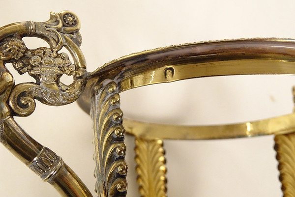 Zuccheriera Restauro argento vermeil Vecchio uomo palmette fiori cristallo XIX secolo
