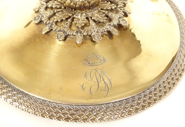Zuccheriera Restauro argento vermeil Vecchio uomo palmette fiori cristallo XIX secolo