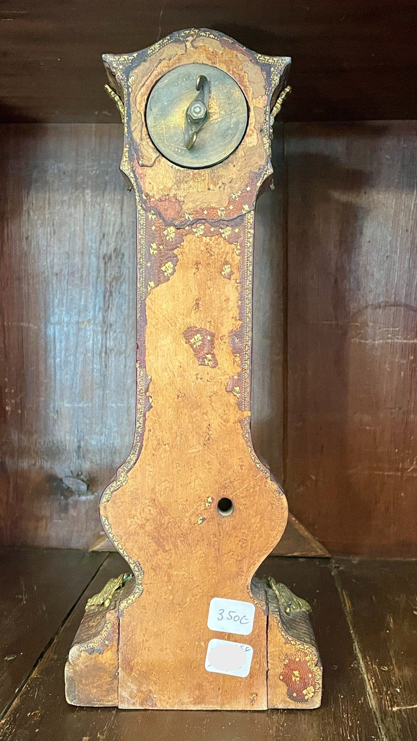 Orologio da tavolo, termometro e barometro, pelle goffrata e dorata, XIX secolo