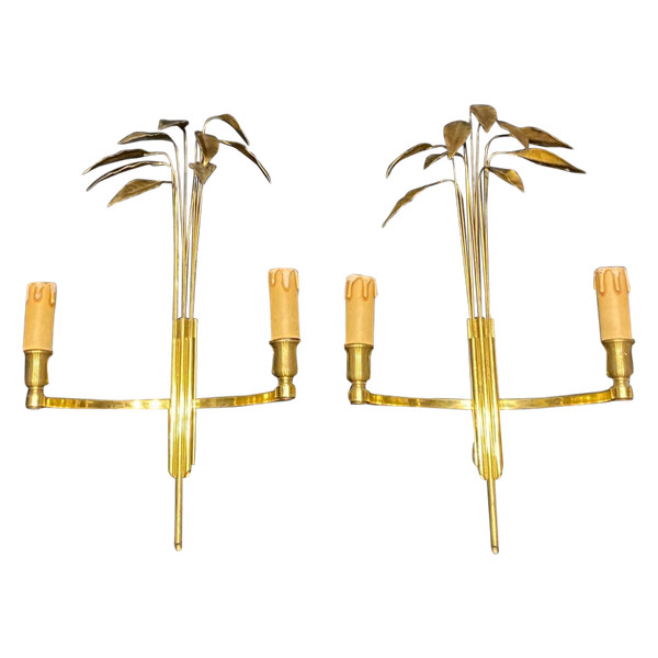 Paire D’appliques (2 feux) - Modèle Aux Lauriers - Maison Charles - France - XX ème