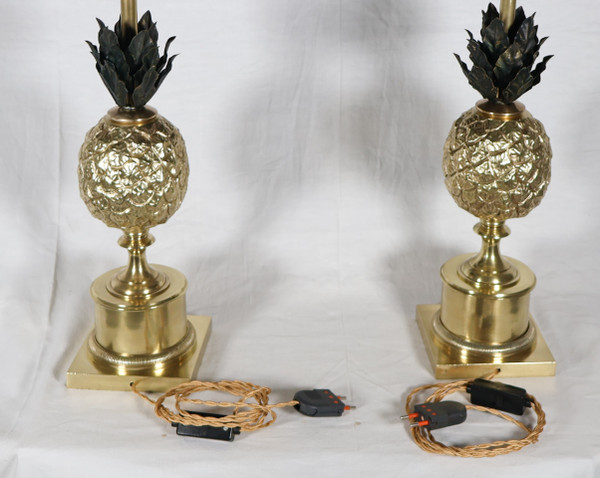Paire de lampes ananas en bronze doré années 70 