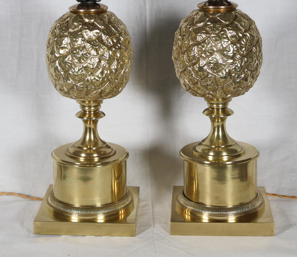 Paire de lampes ananas en bronze doré années 70 