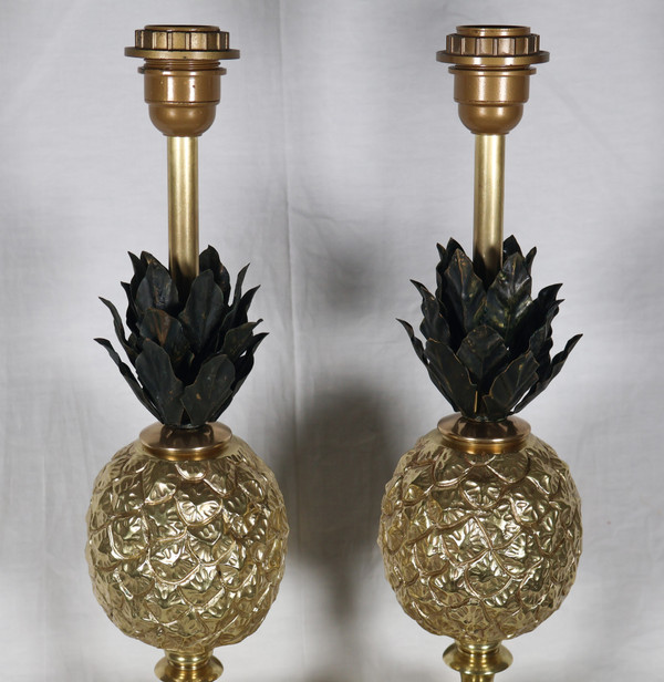 Paire de lampes ananas en bronze doré années 70 