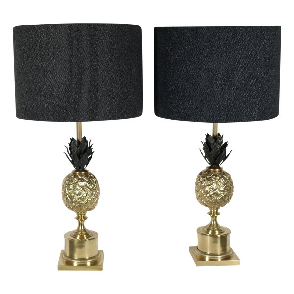 Paire de lampes ananas en bronze doré années 70 
