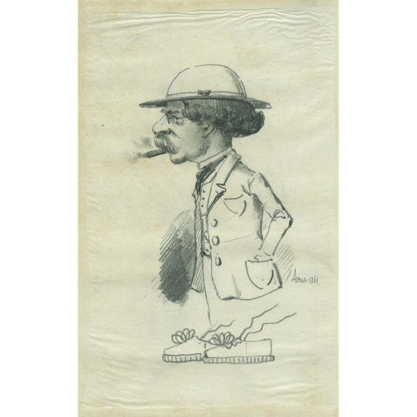 Portrait charge - Caricature - Dessin original ancien