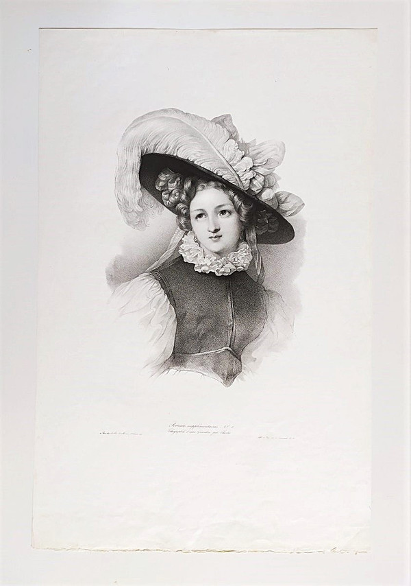 Grévedon Portrait De Femme Lithographie XIXème
