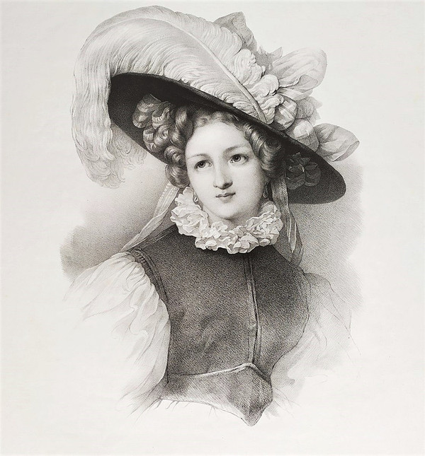 Grévedon Portrait De Femme Lithographie XIXème