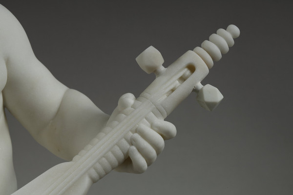 Der kleine Musiker, Große Skulptur aus Carrara-Marmor, signiert von Barrias