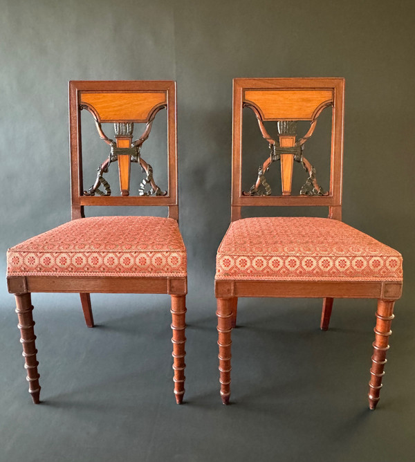 Jacob Frères, exceptional pair of stamped chairs from the Consulat-Empire period
