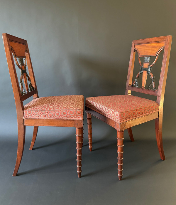 Jacob Frères, exceptional pair of stamped chairs from the Consulat-Empire period