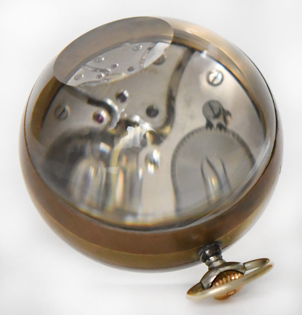 Ball-shaped glass desk clock with erotic decoration