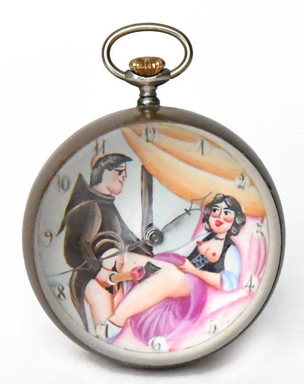 Ball-shaped glass desk clock with erotic decoration