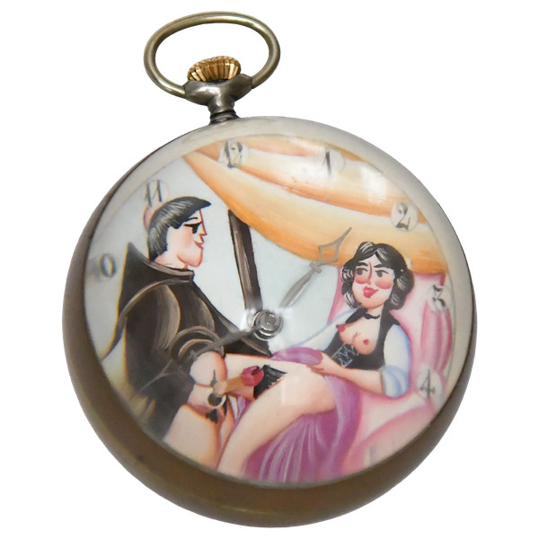Ball-shaped glass desk clock with erotic decoration