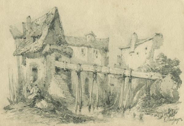 Eugène DESHAYES (1828-1891)  Dessin original ancien