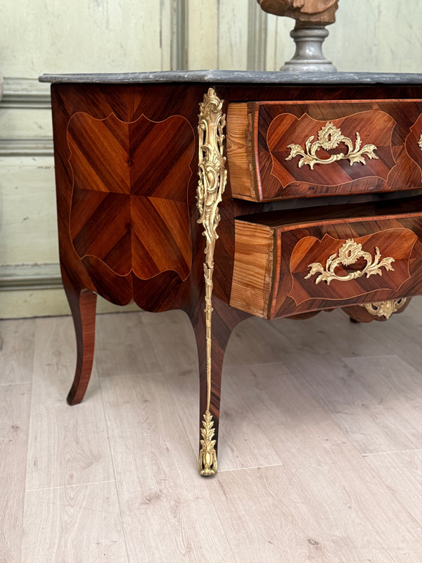 Louis XV Period Marquetry Sauteuse Chest of Drawers Circa 1750