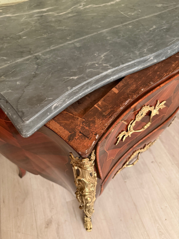 Louis XV Period Marquetry Sauteuse Chest of Drawers Circa 1750