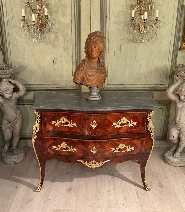 Louis XV Period Marquetry Sauteuse Chest of Drawers Circa 1750