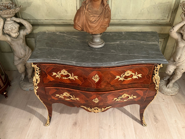 Louis XV Period Marquetry Sauteuse Chest of Drawers Circa 1750