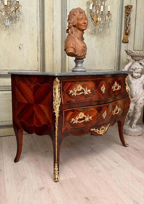 Louis XV Period Marquetry Sauteuse Chest of Drawers Circa 1750