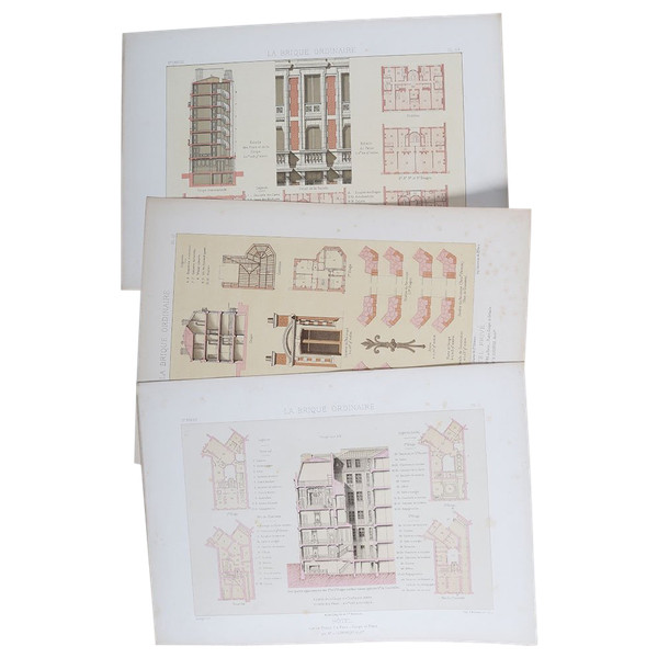 Architecture, Lot de 3 sérigraphies, 32x45cm, début XX ème
