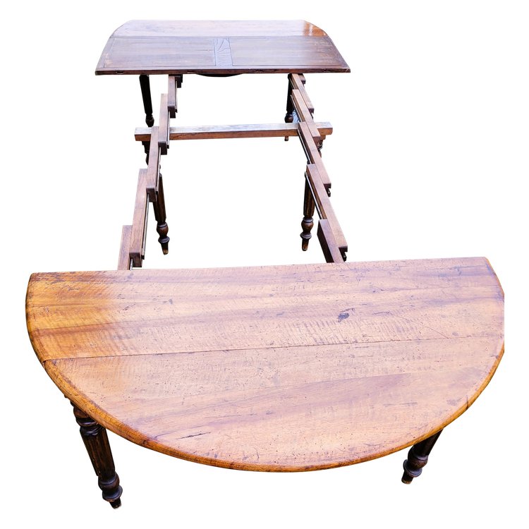 Louis Philippe table 6 legs in walnut 14 people height 70 diam 118 cm