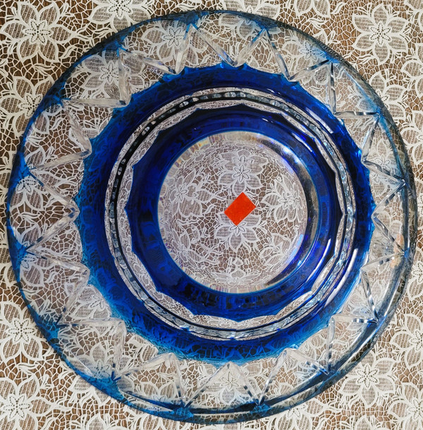 Grande coupe doublé bleu cobalt Val Saint Lambert