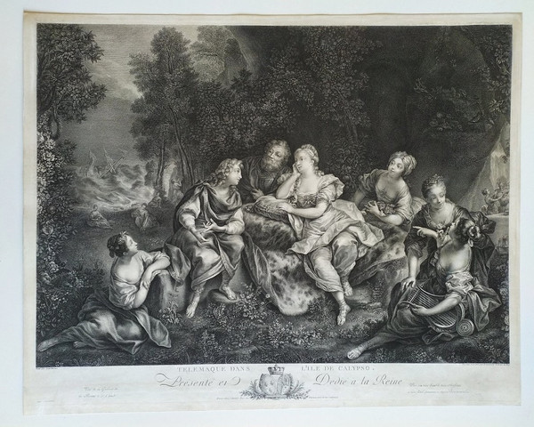 Etching Telemachus And Calypso Mythological Engraving By Beauvarlet 18th C Old Plint