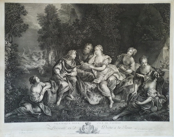 Etching Telemachus And Calypso Mythological Engraving By Beauvarlet 18th C Old Plint
