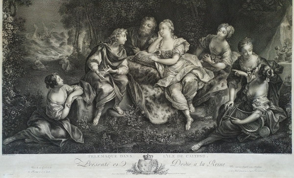 Etching Telemachus And Calypso Mythological Engraving By Beauvarlet 18th C Old Plint