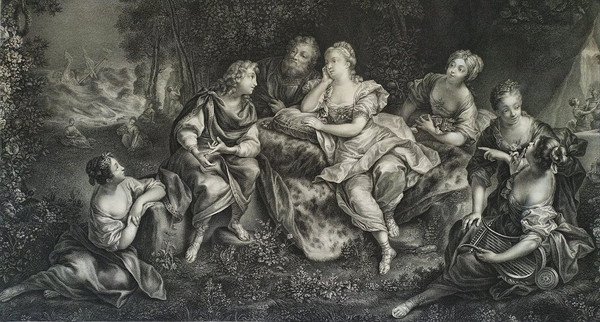 Etching Telemachus And Calypso Mythological Engraving By Beauvarlet 18th C Old Plint