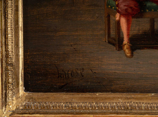 Ludger Larose (1868-1915) Le Tête à Tête huile sur bois XIXème siècle