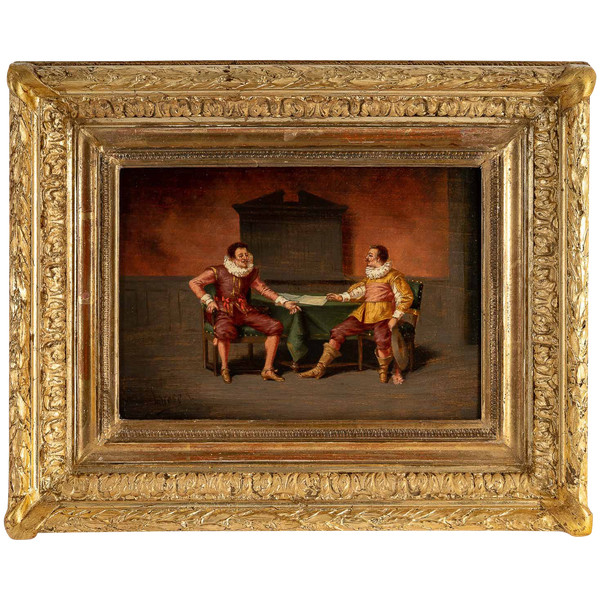 Ludger Larose (1868-1915) Le Tête à Tête huile sur bois XIXème siècle