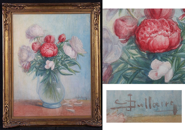Paire d’aquarelles, bouquet de fleurs, signé : Dallaire, vers 1900