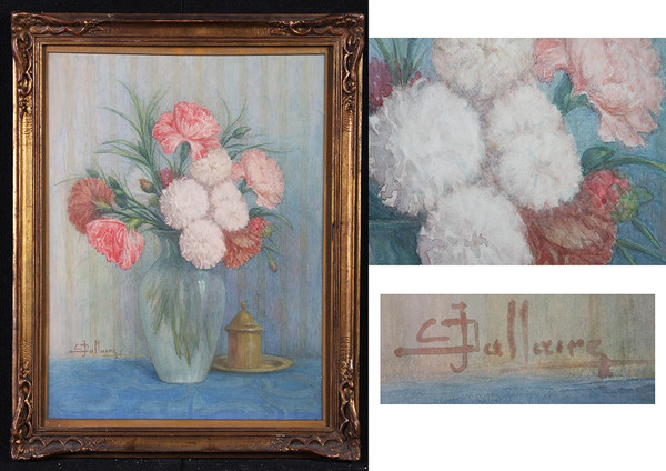Paire d’aquarelles, bouquet de fleurs, signé : Dallaire, vers 1900
