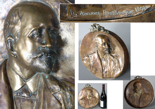 Bronze 28 cm, de D. Houssat Bordanave, 1908, portrait, bas relief, médaille