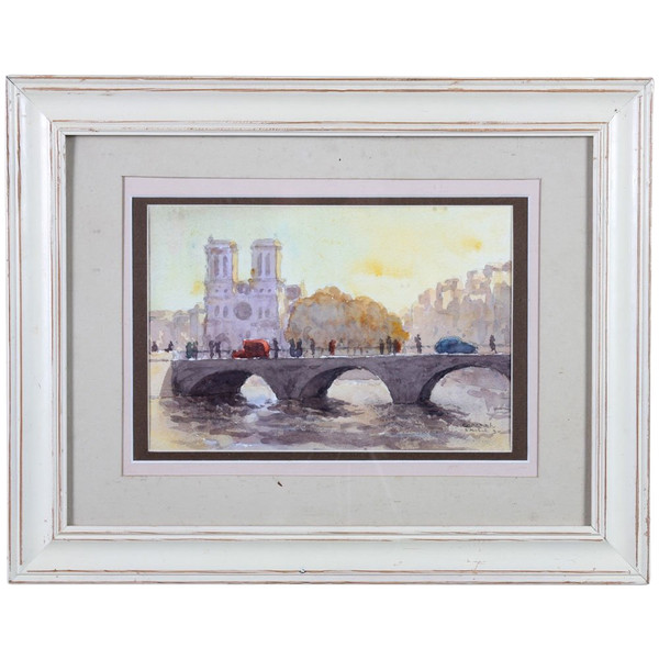 Aquarell, Paris, Notre Dame, Ile de la Cité, signiert Gabriel Lardat 1900/1994