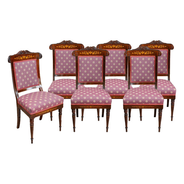 Groupe de six chaises françaises Charles X, 19ème siècle.