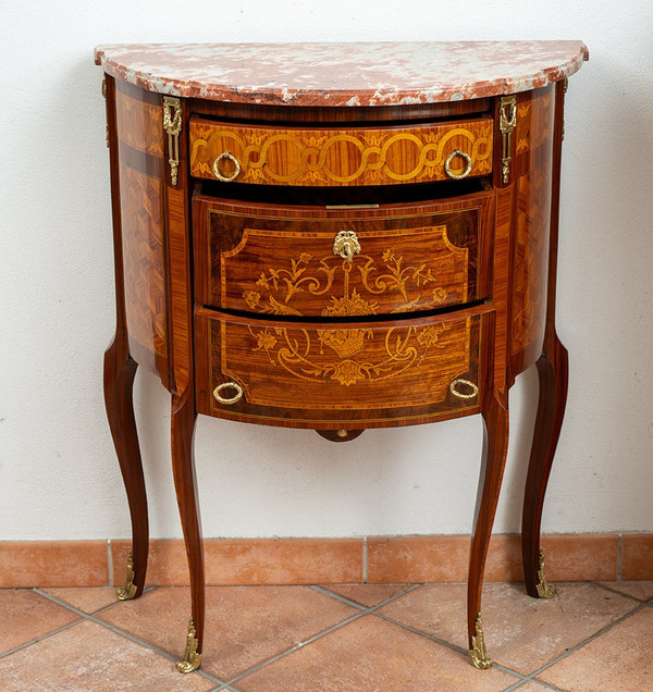 Commode ancienne Demi lune Napoléon III France 19ème siècle.