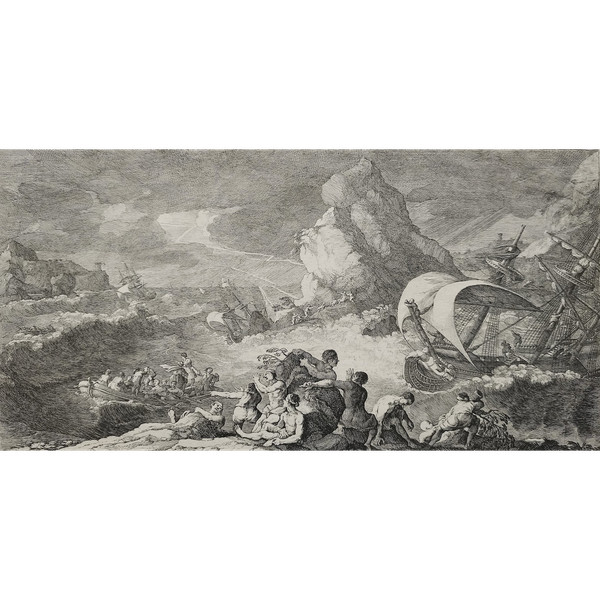 Etching Shipwreck Of Vessels Seascape Engraving 18th Century Old Print