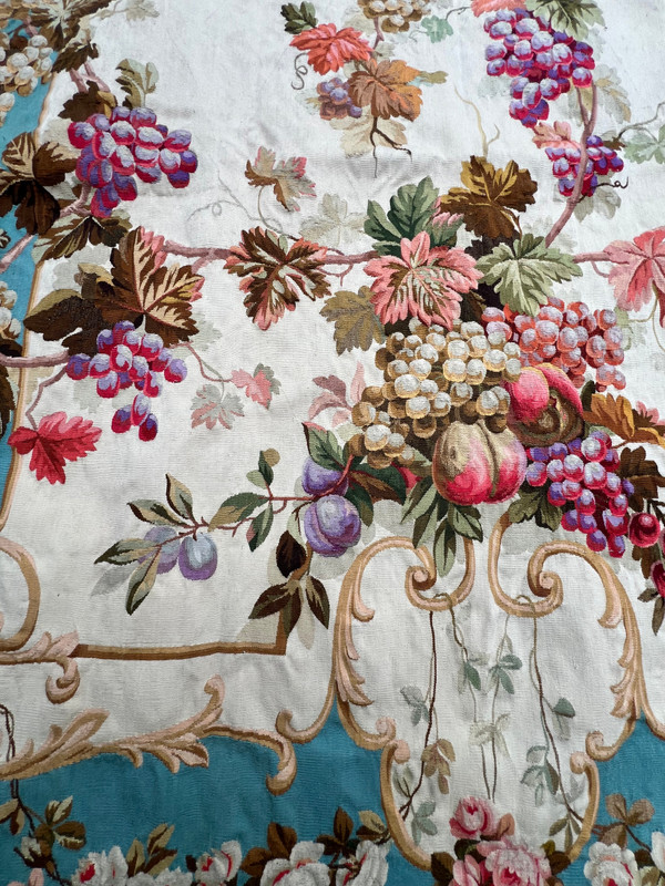 PAIR OF EARLY 19TH CENTURY HAND-WOVEN AUBUSSON TAPESTRIES WITH FLORAL DECORATION