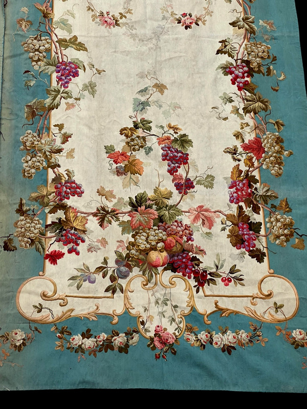 PAIR OF EARLY 19TH CENTURY HAND-WOVEN AUBUSSON TAPESTRIES WITH FLORAL DECORATION
