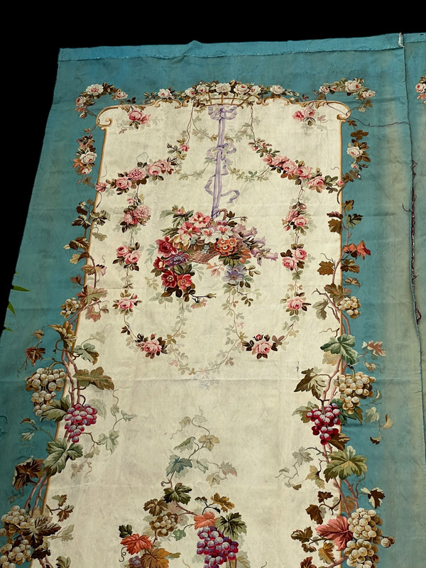 PAIR OF EARLY 19TH CENTURY HAND-WOVEN AUBUSSON TAPESTRIES WITH FLORAL DECORATION