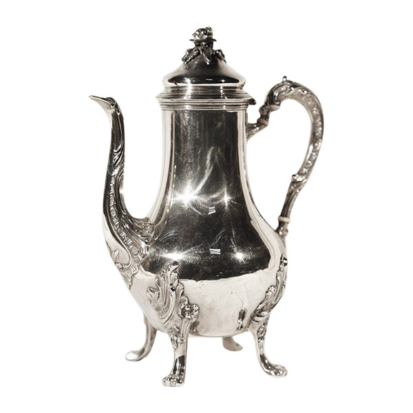  Massive silberne Kaffeemaschine mit Minerva-Punze aus dem 19. Jahrhundert 