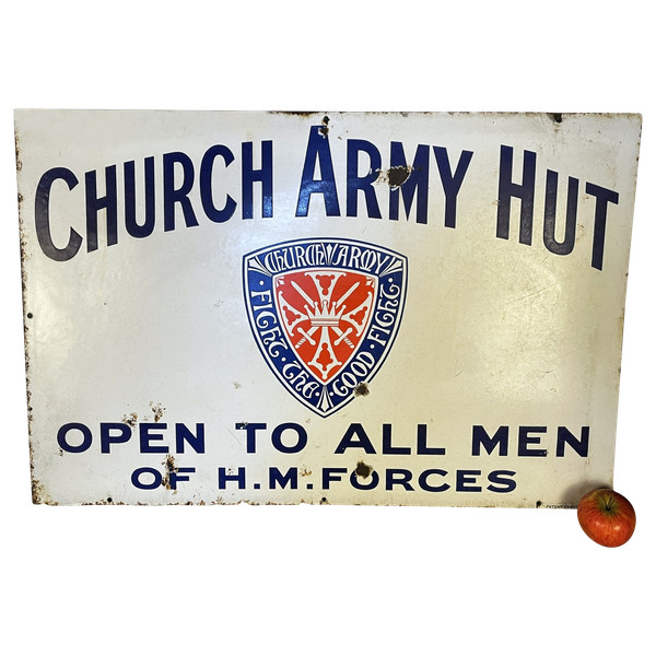 Kirche-Armee-Hütte. Alte emaillierte Plakette aus der Zeit des Ersten Weltkriegs