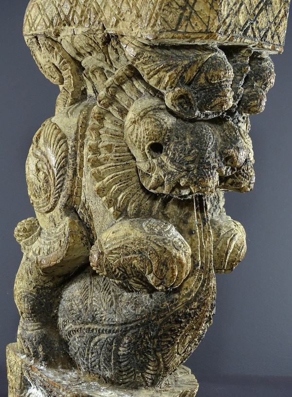 Inde, Région Du Tamil Nadu, XVIIème-XVIIIème, élément d'Architecture En Bois Figurant Un Yali. 