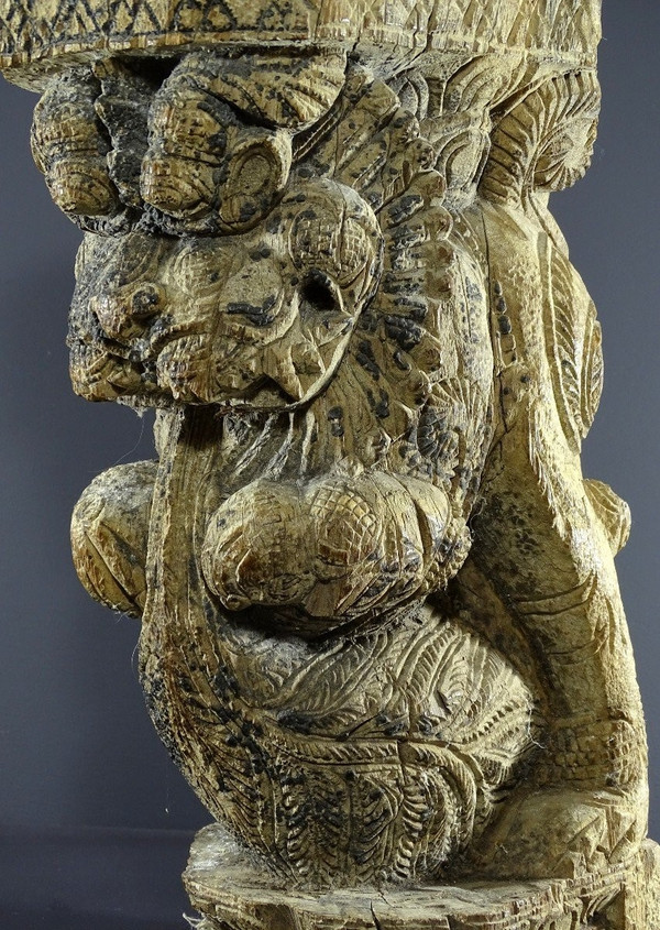 Inde, Région Du Tamil Nadu, XVIIème-XVIIIème, élément d'Architecture En Bois Figurant Un Yali. 